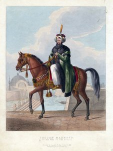 महमूद II (1785-1839) (महमूद II), तुर्क साम्राज्य के सुल्तान का पोर्ट्रेट - ओउवरे डी एम। गौसी (सक्रिय 19 वीं शताब्दी) - 1829 - रंग लिथोग्राफ - 26x20 - निजी संग्रह
