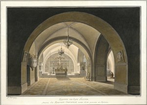 1821 में गोलगोथा के स्थल पर चर्च ऑफ द होली सेपल्चर का इंटीरियर द्वारा मैक्सिम निकिफोरोविच वोरोबयेव