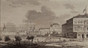 1817 में ग्रैंड क्रेमलिन पैलेस के निर्माण से पहले मास्को क्रेमलिन द्वारा मैक्सिम निकिफोरोविच वोरोबयेव