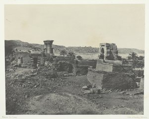 विलेज एंड टेंपल ऑन द आइलैंड ऑफ बेघे, वेस्ट ऑफ फिलो, नूबिया, 184951, 1852 छपी। द्वारा मैक्सिम डू कैंप