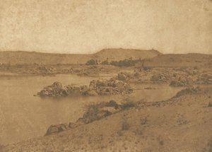 1849-50 में असवान और फिलै के बीच, पश्चिम से लिया गया पहला मोतियाबिंद का दृश्य। द्वारा मैक्सिम डू कैंप
