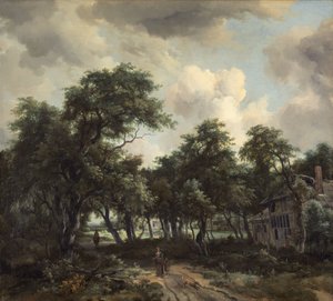 पेड़ों के बीच झोपड़ी, सी। 1664. द्वारा मेइंडर्ट हॉबेमा
