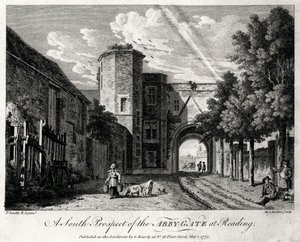 रीडिंग, बर्कशायर, 1775 में एब्बी-गेट का एक साउथ प्रॉस्पेक्ट द्वारा माइकल एंजेलो रूकर