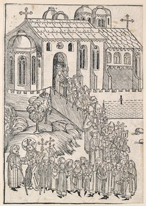 मसीह एक तीर्थयात्री का अभिवादन करता है, c1491 द्वारा माइकल वोल्गेमुट