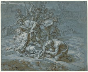 क्राइस्ट क्रॉस पर c.1680 (कागज पर चाक और पेंसिल पर कलम और स्याही)