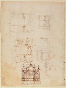 विजयी संरचना के लिए अध्ययन एक विजयी मेहराब के रूप में, c.1516 (कागज पर पेन und ब्राउन स्याही के साथ काला चाक) (रेक्टो) (191776 के लिए देखें) द्वारा माइकल एंजेलो बुओनारोती