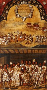 मेक्सिको की विजय, पैनल XIX, c.1696-1715 (लकड़ी पर पेंट) द्वारा मिगुएल गोंजालेज