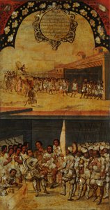 मेक्सिको की विजय, पैनल XV, c.1696-1715 (लकड़ी पर पेंट) द्वारा मिगुएल गोंजालेज