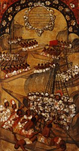 मेक्सिको की विजय, पैनल XXII, c.1696-1715 (लकड़ी पर पेंट) द्वारा मिगुएल गोंजालेज