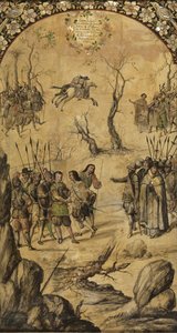 हर्नान कोर्टेस पार गोंजालेज, मिगुएल और जुआन द्वारा मेक्सिको की विजय (17 वीं शताब्दी का सक्रिय अंत)। लकड़ी पर तेल, आकार: 97x53