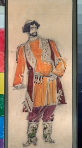 निकोलस (निकोलाई) रिमस्की कोर्साकोव (रिमस्की-कोर्साकोव) (1844-1908) द्वारा ओपेरा quot;द ब्राइड ऑफ द ज़ारquot; के लिए पुरुष प्रारंभिक पोशाक (एन रिमस्की कोर्साकोव (रिमस्की-कोर्साकोव) द्वारा ओपेरा द ब्राइड ऑफ द ज़ार के लिए पोशाक डिजाइन - मिखाइल एलेक्जेंड्रो का द्वारा मिखाइल अलेक्जेंड्रोविच व्रुबेल
