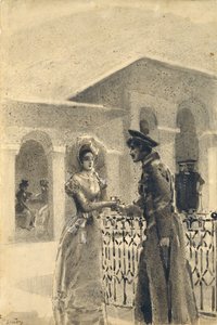 राजकुमारी मैरी और ग्रुनिसिट्स्की। 1891 के मिखाइल लेर्मोंटोव द्वारा उपन्यास ए हीरो ऑफ अवर टाइम का चित्रण द्वारा मिखाइल अलेक्जेंड्रोविच व्रुबेल