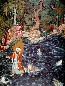 The prophet Elijah rescuing Prince Nur ad-Dahr, 1562-1577.   द्वारा मैं सैय्यद अली