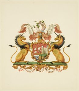 आर्म्स ऑफ़ द सिटी ऑफ़ ब्रिस्टल, c.1830 (पेंसिल और वॉटरकलर पेपर) द्वारा मिस (attr.to) ब्रेकेनरिज
