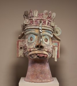 बारिश के देवता टाललोक के प्रमुख, स्वर्गीय पोस्टक्लासिक अवधि, c.1300-1521 (चीनी मिट्टी, टुफा, प्लास्टर और पेंट) द्वारा मिक्सटेक मिक्सटेक