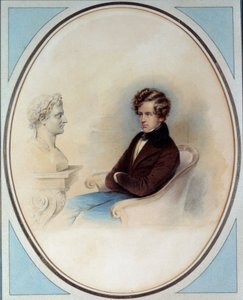 रोम के राजा नेपोलियन द्वितीय, ड्यूक ऑफ रीचस्टेड (1811-1832), सम्राट नेपोलियन I (1769-1821) के बेटे का पोर्ट्रेट, अपने पिता की प्रतिमा के सामने मोरित्ज़ माइकल डैफ़िंगर (1790-1849) द्वारा प्रिंट करें 19वीं सदी का निजी संग्रह
