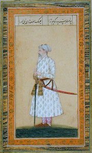 स्माल क्लाइव एल्बम (कागज पर अपारदर्शी जल रंग) से तलवार पहने एक राजकुमार द्वारा मुगल स्कूल