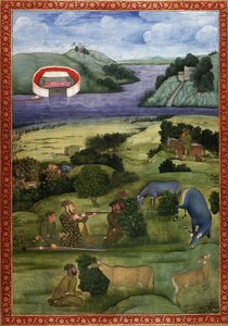 एक राजकुमार और साथी जो ब्लैकबक का शिकार करते हैं, c.1670-80 द्वारा मुगल स्कूल