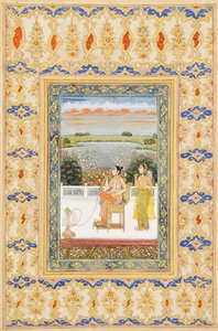 एल्बम पेज: दिल्ली की छत पर गुलबदन बेगम धूम्रपान करती हैं, c.1800 द्वारा मुगल स्कूल