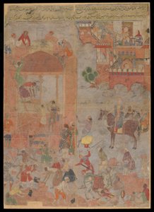 अनुशिरन ने शुभ घड़ी, पांडुलिपि फोलियो, c.1560-1565 (अपारदर्शी जल रंग, कपड़े पर स्याही और सोना, कागज़ पर चढ़कर) पर सीटीज़ेफॉन का फाउंडेशन दिया द्वारा मुगल स्कूल