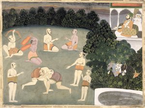 एथलीट एक बैठा हुआ महानुभाव, c.1760 (कागज पर अपारदर्शी wc) से पहले प्रदर्शन करते हैं द्वारा मुगल स्कूल
