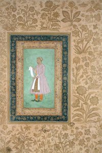 मुर्तजा खान का एक स्क्रॉल पकड़े हुए पोर्ट्रेट, c.1610 (चर्मपत्र पर गौचे) द्वारा मुगल स्कूल