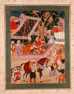 हॉकिंग अभियान के दौरान का दृश्य, लार्ज क्लाइव एल्बम से, c.1570 द्वारा मुगल स्कूल