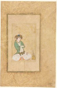 विलो, सिंगल पेज इलस्ट्रेशन, सी द्वारा युवक बैठा। 1600-1650। द्वारा मुहम्मद यूसुफ