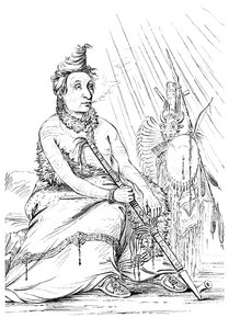 1841 के मिन्टारेस के प्रमुख काले मोकासिन का पोर्ट्रेट। द्वारा मायर्स एंड को
