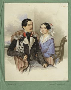 काउंट जेम्स कार्लोविच सिवर्स का चित्रण 1818-1865 और काउंटेस वेरा मिखायलोवना 1818-1865, 1843 द्वारा एनएम अलेक्सेव