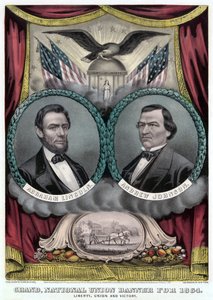 1864 के लिए ग्रैंड नेशनल यूनियन बैनर (रंग लिथोग्राफ) द्वारा कैरियर और Ives