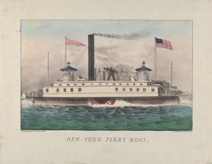 न्यूयॉर्क फेरी बोट, c.1860-65 (हाथ से रंग का लिथोग्राफ) द्वारा कैरियर और Ives