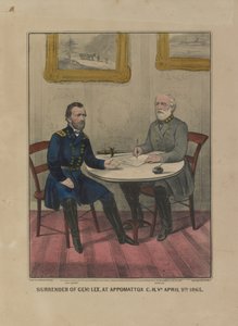 जनरल का समर्पण। ली, Appomattox CH Va. 9 अप्रैल को। 1865 (रंग लिथोग्राफ) द्वारा कैरियर और Ives