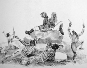 करियर और इव्स इलस्ट्रेशन 19 वीं सदी। एक होलिंग स्वेल - युद्ध पथ पर (थॉमस वर्थ द्वारा मूल ड्राइंग, जिसमें से मूल प्रिंट बनाया गया था) द्वारा एन। और इव्स, जेएम क्यूरियर