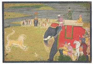 सिंह शिखार पर राजा बलवंत देव सिंह, c.1750
