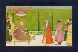 The poet Sundar Das before Emperor Shah Jahan, folio from a Sundar Shringar, ca. 1750-1760. 