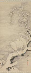 बर्फ में बगुले, ca. 1840। द्वारा नकबायशी चिकुटो