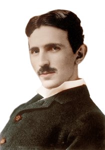 निकोला टेस्ला का पोर्ट्रेट (1856-1943) (निकोलज) - क्रोएशिया में जन्मे सर्ब इंजीनियर, भौतिक विज्ञानी और आविष्कारक - नेपोलियन सरोनी द्वारा फोटोग्राफी (1821-1896) 1890
