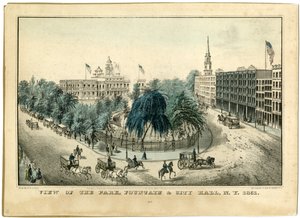 पार्क का दृश्य, फाउंटेन अंड सिटी हॉल, एनवाई 1851, 1851 द्वारा नथानिएल करियर