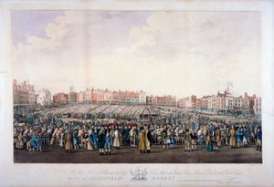 स्मिथफील्ड मार्केट, वेस्ट स्मिथफील्ड, लंदन शहर, c1825। द्वारा नाथनियल व्हिटॉक