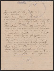 एक लिफाफे के साथ नेल्सन जॉर्डन का जूलिया वोमैक को पत्र, 16 नवंबर, 1909। द्वारा नेल्सन जॉर्डन