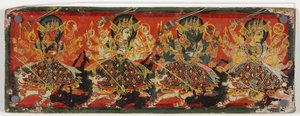 पांडुलिपि की एक जोड़ी में देवी को आठ माताओं के रूप में दर्शाया गया है (लकड़ी पर wc) द्वारा नेपाली स्कूल