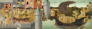 एंटनी के लिए क्लियोपेट्रा की यात्रा, c.1475-1480 (पैनल पर तापमान, सोना और चांदी की बढ़त) द्वारा नेरोसेसीओ डि लैंडी