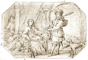 द फोर सीजन्स: विंटर - द रिटर्न फ्रॉम हंटिंग, c.1675 (कागज पर कलम और सीपिया स्याही) द्वारा नीदरलैंड के स्कूल