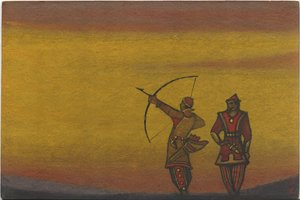 पोलोवेट्सियन, धनुष के साथ एक, बोरोडिन के ओपेरा "प्रिंस इगोर", 1943 से "पोलोवेट्सियन नृत्य" के लिए पोशाक डिजाइन द्वारा निकोलस रोएरिच