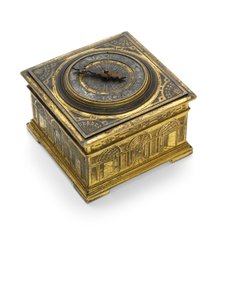 एलिजाबेथ I ने हड़ताली क्षैतिज तालिका घड़ी, c.1590-1600 को उकेरा द्वारा निकोलस वालिन