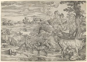 दाईं ओर एक दूधवाली और बाईं ओर एक लड़के के साथ लैंडस्केप, ca. 1535-40।, सीए। 1535-40।