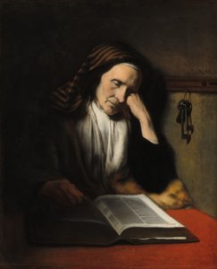 एक बूढ़ी औरत एक किताब पर झपकी ले रही है, c. 1655.
