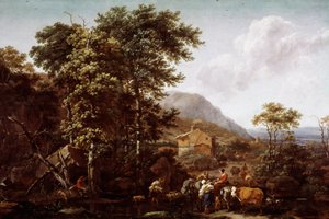 लैंडस्केप और जानवर। निकोलस बेरकेम (1620-1683) द्वारा पेंटिंग, डच चित्रकार