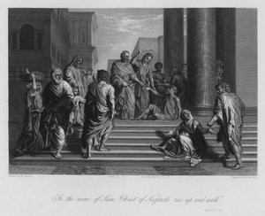 लंगड़ा आदमी पीटर और जॉन द्वारा चंगा, अधिनियम III, 6 (उत्कीर्णन)
